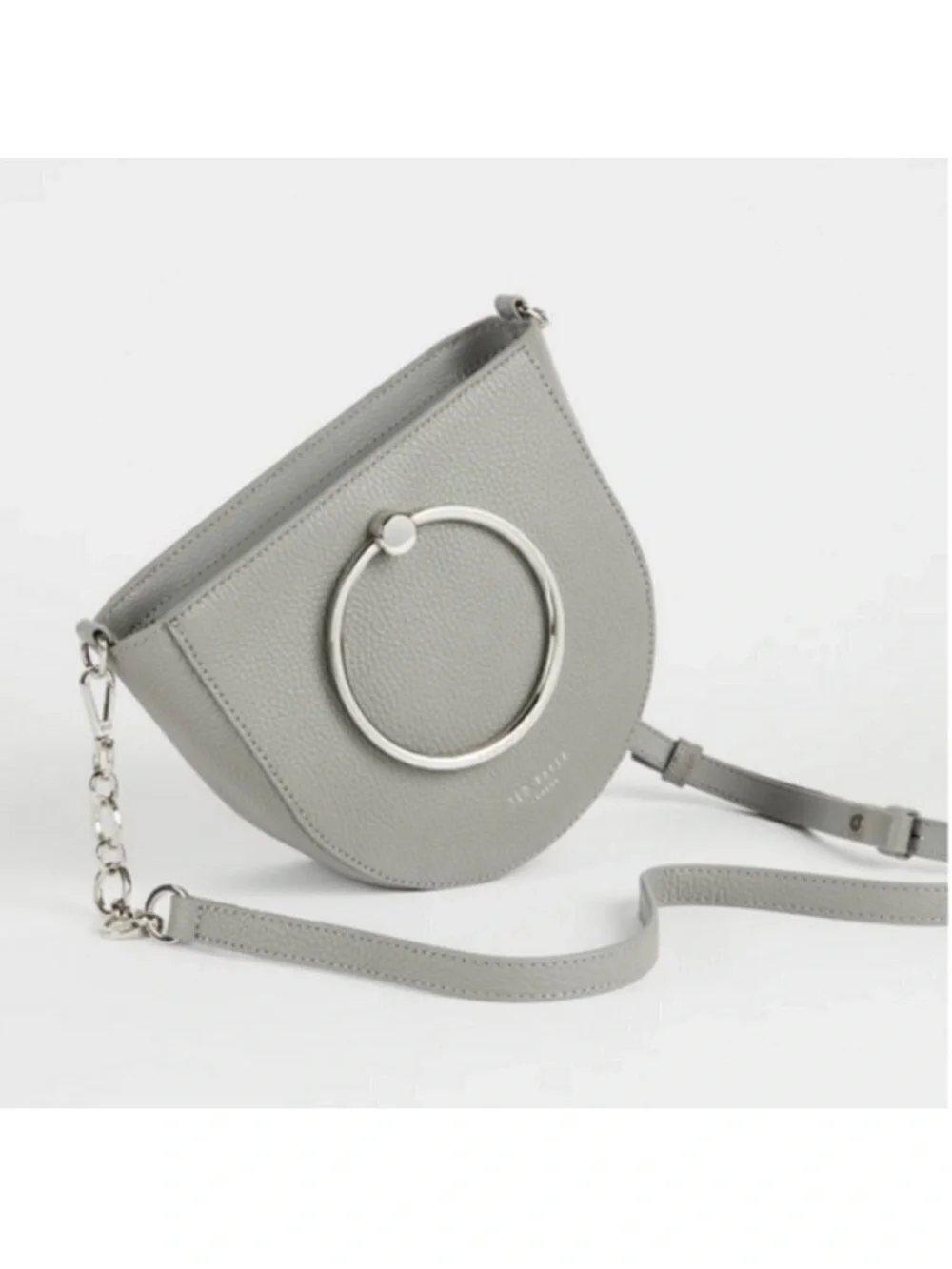 Ted Baker Grey Genuine Leather Ring Handle Crossbody Bag NWT Silver Hardware